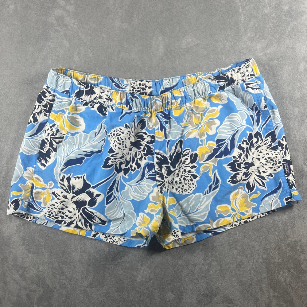 Patagonia Baggies Shorts Womens XL Blue Floral Print Nylon 2.5 Inseam